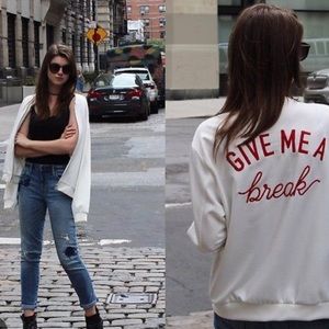 Zara “GIVE ME A BREAK” Lightweight Embroidered Bomber Jacket
